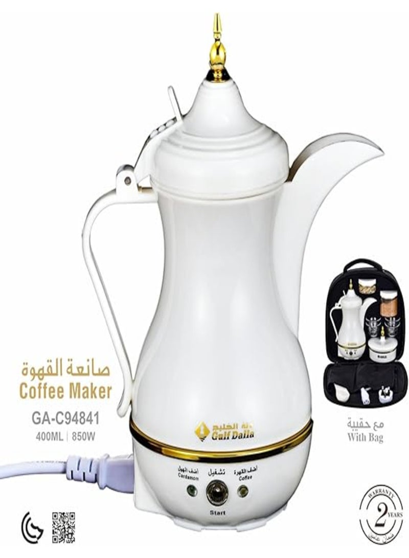 Gulf Dalla Electric Arabic Coffee Maker Set With Travel Bag, 400ml Capacity, 850W Power, Storage Containers And Cups, White GA-C94841 - Image 5